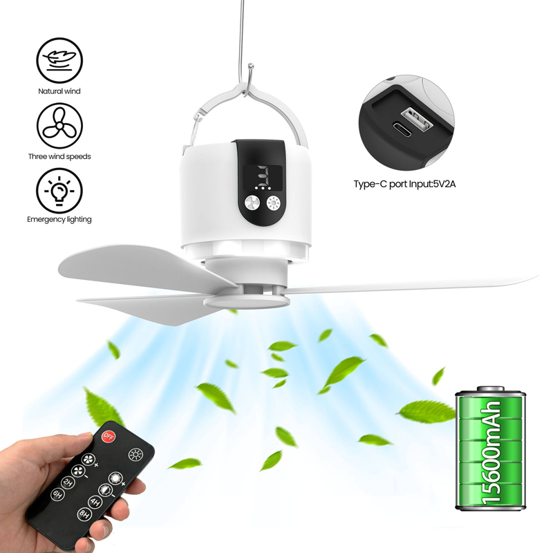 Bulk OEM Hanging Camping Fan 15600mAh LED Light Remote Timer for Outdoor Tent RV Car